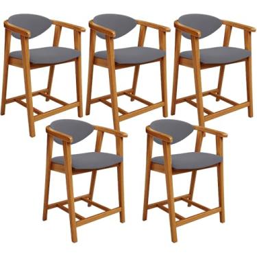 Imagem de Kit 05 Banquetas Baixa Para Cozinha Sala Jantar Bancada Cecília L02 Suede Cinza - Lyam Decor