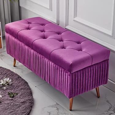 Imagem de Banqueta Ottomans para pés com banco de pés de armazenamento oculto estofado com pernas de metal - banco de cabeceira de cama, banco de janela para sala de estar quarto/cor 4/80 x 40 x 45 cm