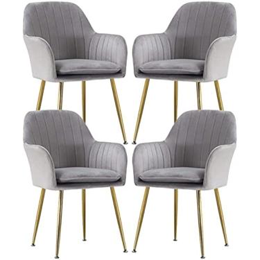 Imagem de Cadeira de jantar, cadeiras de recepção de escritório, conjunto de cadeiras de jantar de negócios, conjunto de 4 cadeiras de jantar de veludo, poltrona de metal com assento e encosto estofados macios