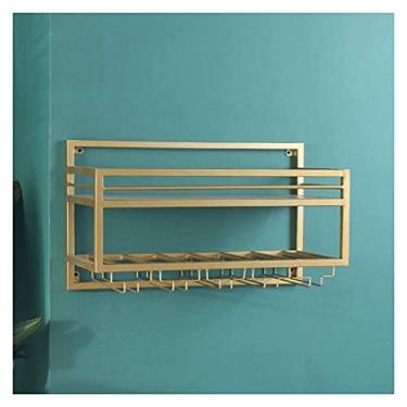 Imagem de Prateleiras de vinho, decoração de bar para casa com suporte de taça de vinho, suporte de armazenamento de garrafa de vinho criativo de metal montado na parede grande capacidade multicamadas para bar