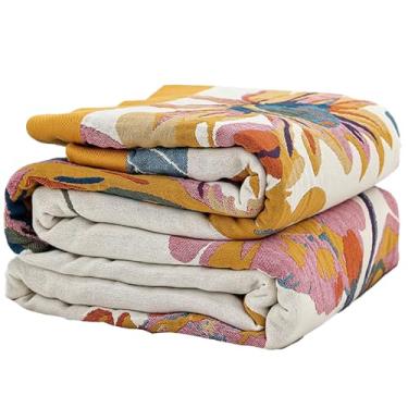Imagem de Cobertor Boho Grande 228,6 cm x 248,9 cm, 100% Algodão Macio Sofá-Cama Manta Decorativa Borboleta Floral Cobertor Reversível Boêmio Luxo para Sofá Cadeira Viagem