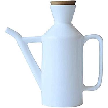 Imagem de Garrafa dispensadora de azeite de oliva, garrafa de cerâmica branca, garrafa de óleo com tampa molho de soja vinagre galheteiro, recipiente dispensador de condimentos líquidos Frasco de tempero de