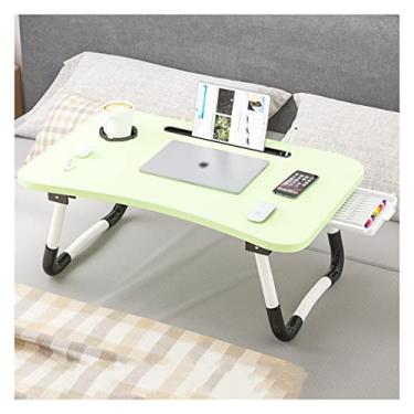 Imagem de Mesa de cama dobrável moderna para laptop, arco confortável/compartimento para cartão/suporte de copo/gaveta mesa de bandeja de cama portátil, sofá de cama, comer, escrever (verde 59,9 cm)