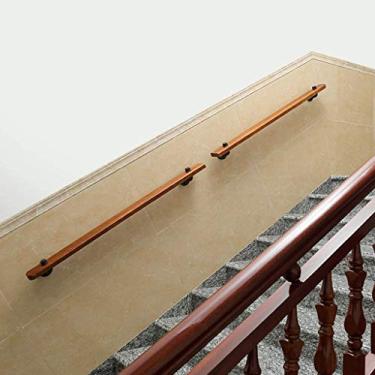 Imagem de SENNIAN Corrimão de corrimão - kit completo (1 pés-6 m), trilho de escada de madeira de alta resistência com coluna de ferro, trilhos de decoração de pinho antiderrapante (tamanho: 2,1 m)