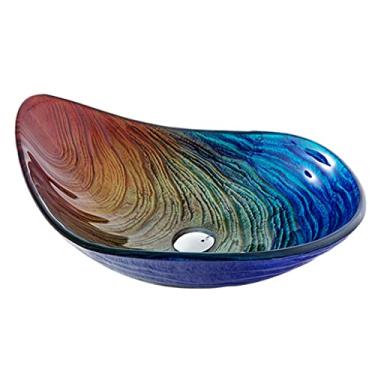 Imagem de Pia de banheiro pia de vaso de banheiro tigela de bancada de vidro temperado pia de vaso de linha oval listras tigela de vaso pia sem torneira