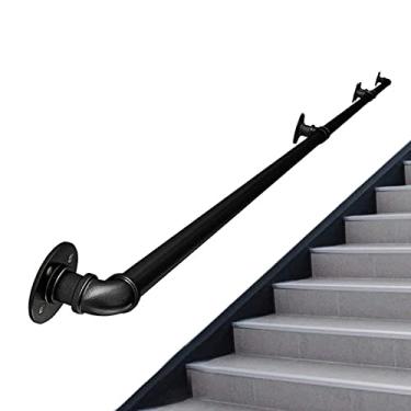 Imagem de Corrimão de tubulação/corrimão de escada de ferro forjado a vento industrial, loft interno doméstico contra a parede alça de jardim de infância antiderrapante antigo, preto (1 pés-6 m) (tamanho: 2,4 m