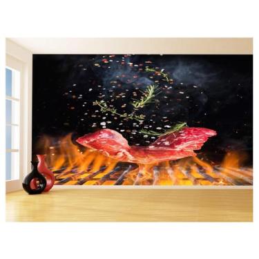 Imagem de Papel De Parede Alimentos Carne Churrasco Fogo 3,5M Al279 - Você Decor