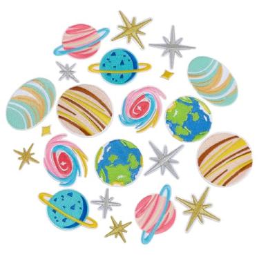Imagem de letsinstyle 22 peças de patch bordado Macaron Color Planet, sistema solar, aplique de Saturno para roupas, bolsas, jaqueta jeans, decoração de artesanato de costura DIY