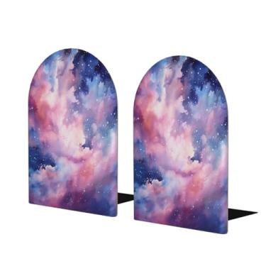 Imagem de Nuvem de estrela galáxia colorida grande suporte de livros de madeira decorativo antiderrapante resistente terminais de livro para mesa de escritório em casa biblioteca de estudo escolar divisórias de