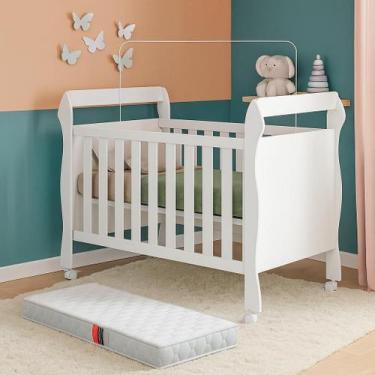 Imagem de Mini Cama Berço Slim 2 em 1 Branco com Colchão Estrutura MDF - Brumato