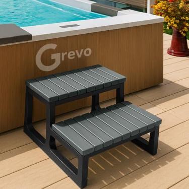 Imagem de GREVO Degraus de banheira de hidromassagem cinza/degraus de spa para spa de lados redondos ou retos, degraus antiderrapantes para uso externo/interno (cinza)