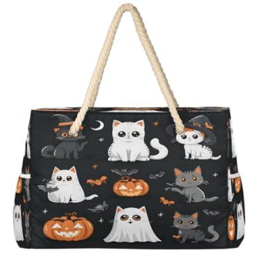 Imagem de hongjinglin Bolsa de praia grande, leve, dobrável, gata, cinza, branca, bolsa de ombro, Cor 13, Large