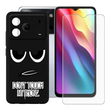 Imagem de Capa para celular Doogee Note 56 (6,6 polegadas) + protetor de tela - Capa protetora preta de silicone macio bumper adiciona cinto de vidro temperado dureza 9H -let me Alone