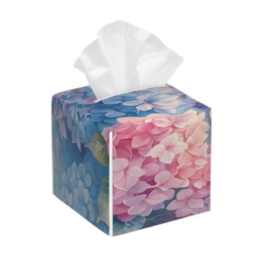 Imagem de Porta-lenços de couro quadrado à prova d'água flor azul rosa libélula organizador de papel facial com cinto inferior cubo estojo de tecido para mesa banheiro escritório mesa carro decorativo
