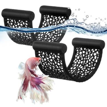 Imagem de Fiwochic 2 peças de rede Betta flutuante, acessórios para tanque de peixes Betta, cama de descanso de aquário suspensa preta, plataforma de descanso de superfície de alívio de estresse para camarões e