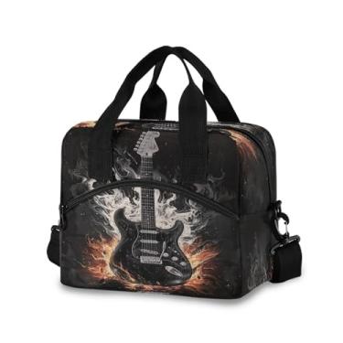 Imagem de Blueangle Lancheira isolada com estampa de guitarra elétrica preta, alça de ombro removível e alça - lancheira reutilizável para homens e mulheres (271)