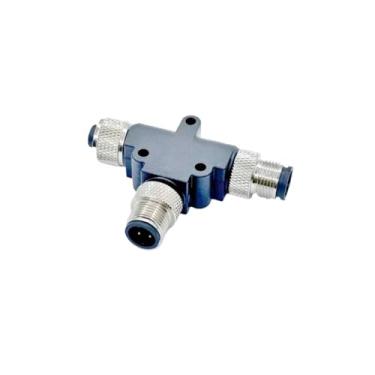 Imagem de Adaptador de conector 3 vias em forma T M12 4/5 pinos à prova d'água - plugue fêmea macho 1 a 2, moldado por injeção, classificação IP67, código A tipo Y(1M-1F1M,4Pin A-type)