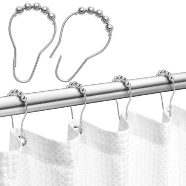 Imagem de Winteriew Ganchos de cortina de chuveiro à prova de ferrugem, anéis decorativos de acessórios de banheiro de aço inoxidável, ganchos de varão de cortina para chuveiro, conjunto de 12