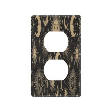 Imagem de Blueangle Placa de parede Art Moon Sun Duplex Outlets, tamanho padrão, placas de cobertura de tomada elétrica de 1 gangue para decoração de quarto de escritório em casa, 4,53 x 2,76 polegadas (328)