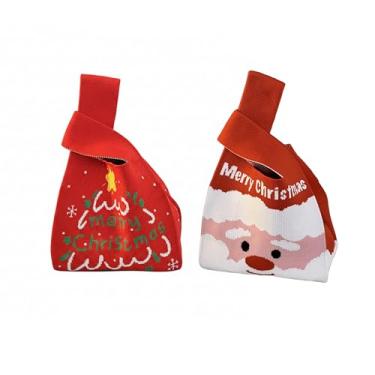 Imagem de MoPawKT 2 unidades de bolsa de presente tricotada de crochê para presentes de reunião de Natal, sacos de doces e brinquedos, embalagem ideal para presente de mão, decorações de férias, bolsa de pulso