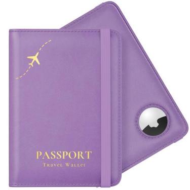 Imagem de Porta-passaportes Stouchi AirTag com bloqueio de RFID roxo
