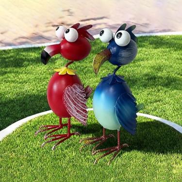 Imagem de IDORTYBB Estátua de decoração de flamingo ao ar livre jardim quintal escultura de metal casa pátio gramado quintal arte estatueta decorações ornamentos (C, azul + vermelho)