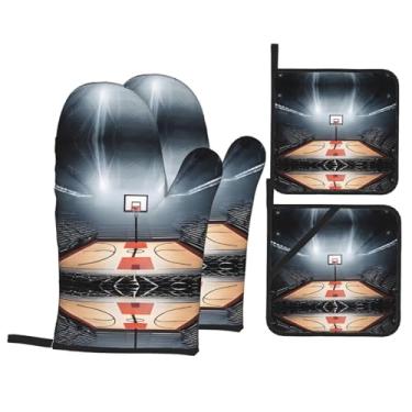Imagem de Conjunto de luvas de cozimento de cozinha estampadas com suportes de tampa, luvas de forno resistentes ao calor para manusear panelas quentes, grelhar, churrascos, kit de 4 peças.