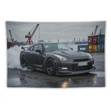 Imagem de HouLaiZhe Tapeçaria de carro à deriva R35 Jdm esportes pendurar na parede quarto decoração de casa tapeçarias estética piquenique decoração de parede arte de parede para dormitório sala de estar 152.4