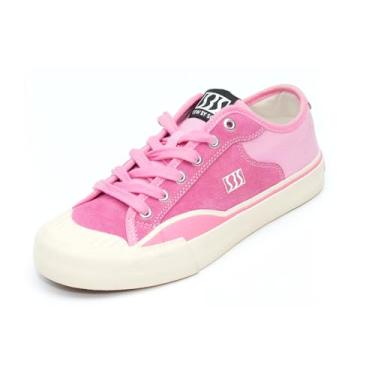 Imagem de SEW BY SOU Tênis de skate masculino de couro cano baixo profissional para treinamento de skate casual, rosa, 38