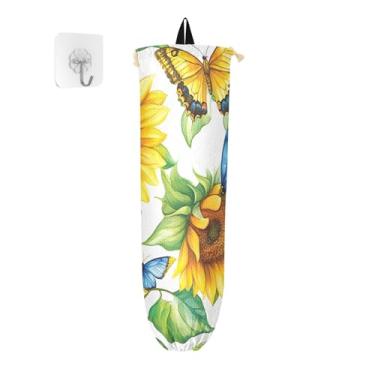 Imagem de xigua Suporte de parede para bolsa de plástico de girassol aquarela com cordão, pacote com 2, organizador de sacolas de compras reutilizáveis, decoração para bolsas, meias, roupas íntimas e gravatas
