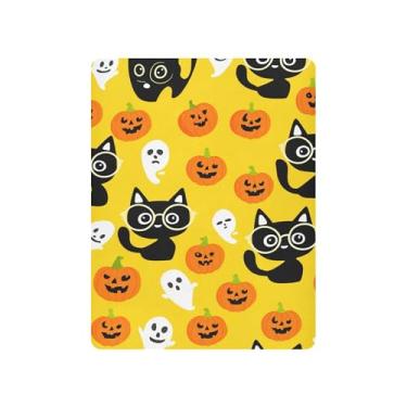 Imagem de Burbuja Lençol de berço para meninas e meninos, gatos, Halloween, abóboras, macio, respirável, lençol para berço padrão e colchões, 68,5 x 99 cm