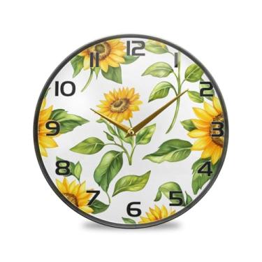 Imagem de YETTASBIN Relógio de parede de acrílico girassol – Silencioso, sem tique-taque, operado por bateria, relógio redondo decorativo criativo para cozinha, sala de estar, banheiro, decoração de escritório