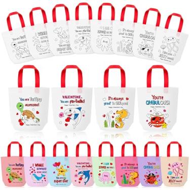 Imagem de Bolsa de presente para colorir do oceano dos namorados para crianças - 24 peças de animais do oceano, cor a granel, sua própria bolsa de presente com alça de dia dos namorados reutilizável para