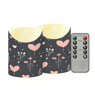 Imagem de Wassud Pacote com 2 velas sem chama de coração e flores com controle remoto, velas realistas cintilantes com temporizador, velas decorativas para Natal, casamento, festa, decoração de casa pequena
