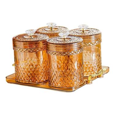 Imagem de Generic Recipiente para armazenamento de alimentos, utensílio de cozinha, lata de armazenamento, profissional, reutilizável, para gavetas, pote de, Âmbar