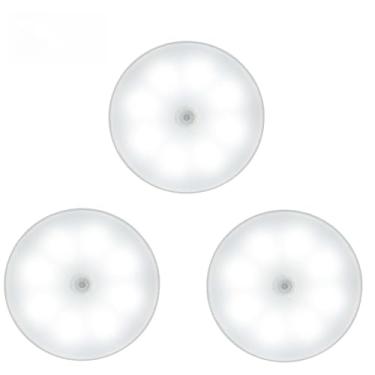 Imagem de Luminária Luz LED Sensor de Movimento Magnética USB Recarregável Sem Fio com-Duas cores Lâmpada Noturna(KIT3-Luz branca)