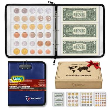 Imagem de ROLOWAY Livro de coleção de moedas 3,537.8 °C isolamento térmico, 346 bolsos à prova de fogo porta-moedas e 36 álbuns de papel-moeda com camada de alumínio, livro colecionador de moedas econômico com