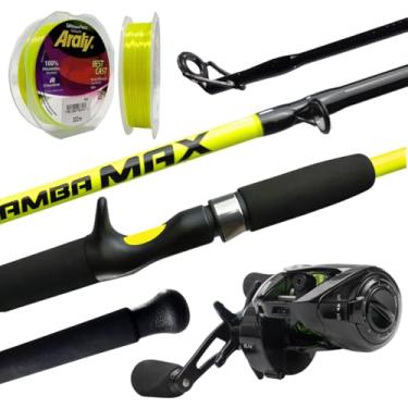 Imagem de Jaú Pesca New Tamba Max Kit de Pesca, Vara de Carretilha 30-60 lbs com Carretilha Maruri CROBAT 7+1 Rolamentos e Linha Araty Best Cast 300m (Verde, 2.40m, Destro)
