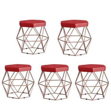 Imagem de Kit 5 Puffs decorativos aramado Vanessa-material sintético vermelho - 