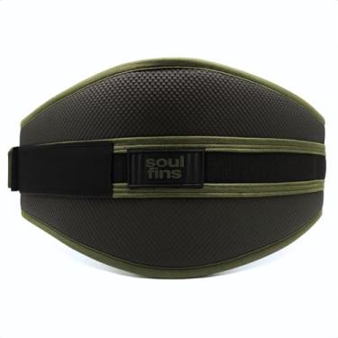 Imagem de Cinturão Musculação SoulFins Nylon 600 - Cinto LPO e Cross Training Agachamento Lombar Ajustável com Fivela Inox (P M G) - Design Anatômico EVA Diamantado Verde Militar (P)