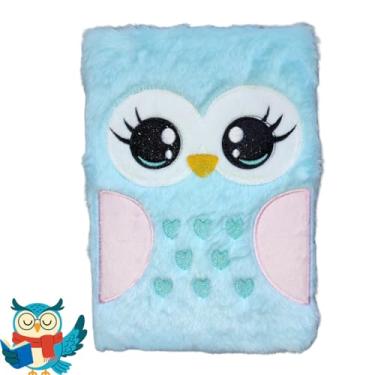Imagem de Caderno/Agenda Coruja Fofa, Pelúcia, 80 Folhas, 21x14cm, Papel Premium (Azul)