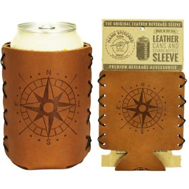 Imagem de Oowee Products Capa Para Porta-Latas De Couro Legítimo Oowee, Serve Latas 355 A 475 Ml, Ótima Refrigerantes, Cervejas E Água Com Gás, Presente Homens Mulheres - Compass