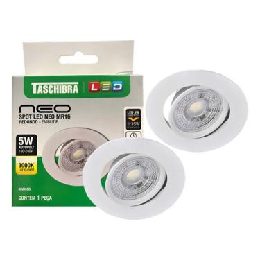 Imagem de 2 Spot Led Neo Embutir Redonda 5W 3000k Luz Quente Taschibra
