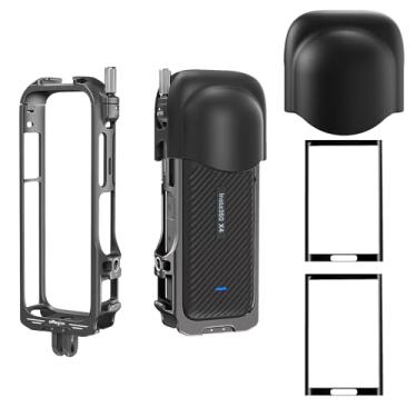 Imagem de debous Insta 360 X4 Braçadeira de suporte de gaiola de metal de alumínio com tampa de lente de silicone protetor de tela para câmera Insta360 X4 X 4 Kit de acessórios de câmera multiuso capa