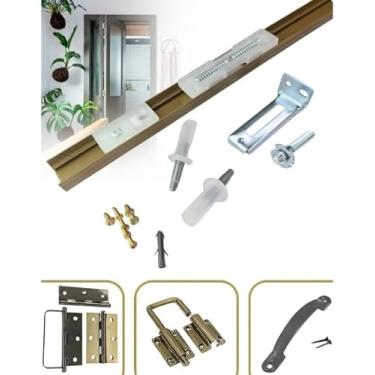 Imagem de Kit Trilho Porta Camarão Bronze 100cm Correr Completo De Aço Marrom-claro Bronze