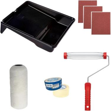 Imagem de Rolo Pele de Carneiro 23cm + Suporte 23cm + Bandeja 2,7L + 3 Lixas Grão 120 +Fita Crepe 48mmX50m + 3 Lixas Grão 100