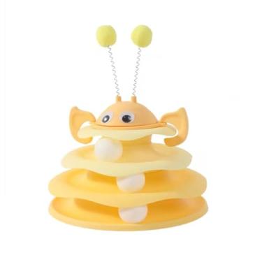 Imagem de Brinquedo interativo para gatos – Torre de Parkour com bola rolante – Estimula os instintos de caça(Amarelo)