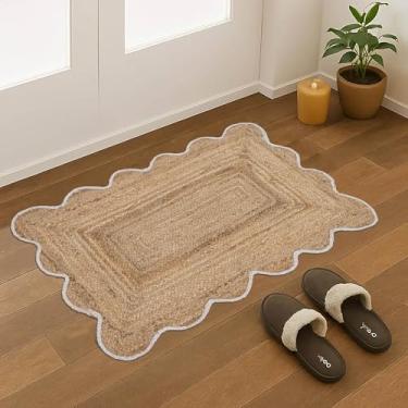 Imagem de CASAVANI Juta recortada 6,5 cm x 3 metros borda recortada design sólido juta trançada à mão grossa 0,7 cm feito à mão Boho Bege Branco Flatweave Tapetes interiores ao ar livre para cabeceira, cozinha