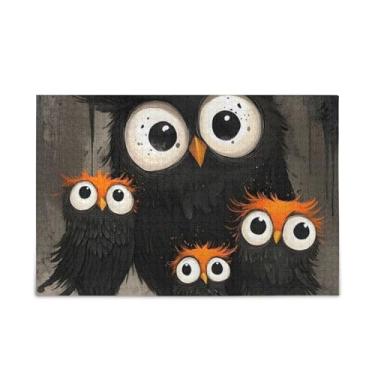 Imagem de Quebra-cabeça familiar de coruja laranja preta de 500 peças, composto de papel e madeira, quebra-cabeças difíceis para adultos com suporte de letras