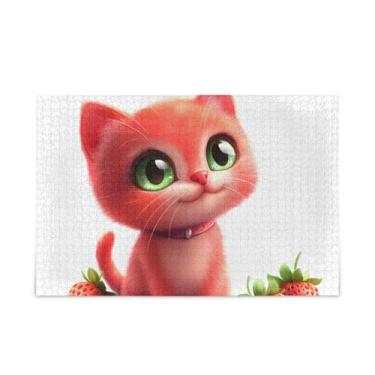 Imagem de Quebra-cabeça de madeira e papel para adolescentes com 1000 peças de gato morango fofo